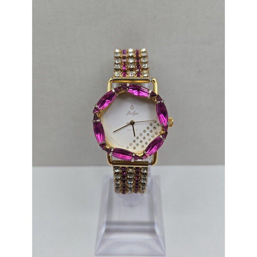 Jalga Womens Pink Crystals Rhinestones Dress Watch Gold Bracelet New Battery